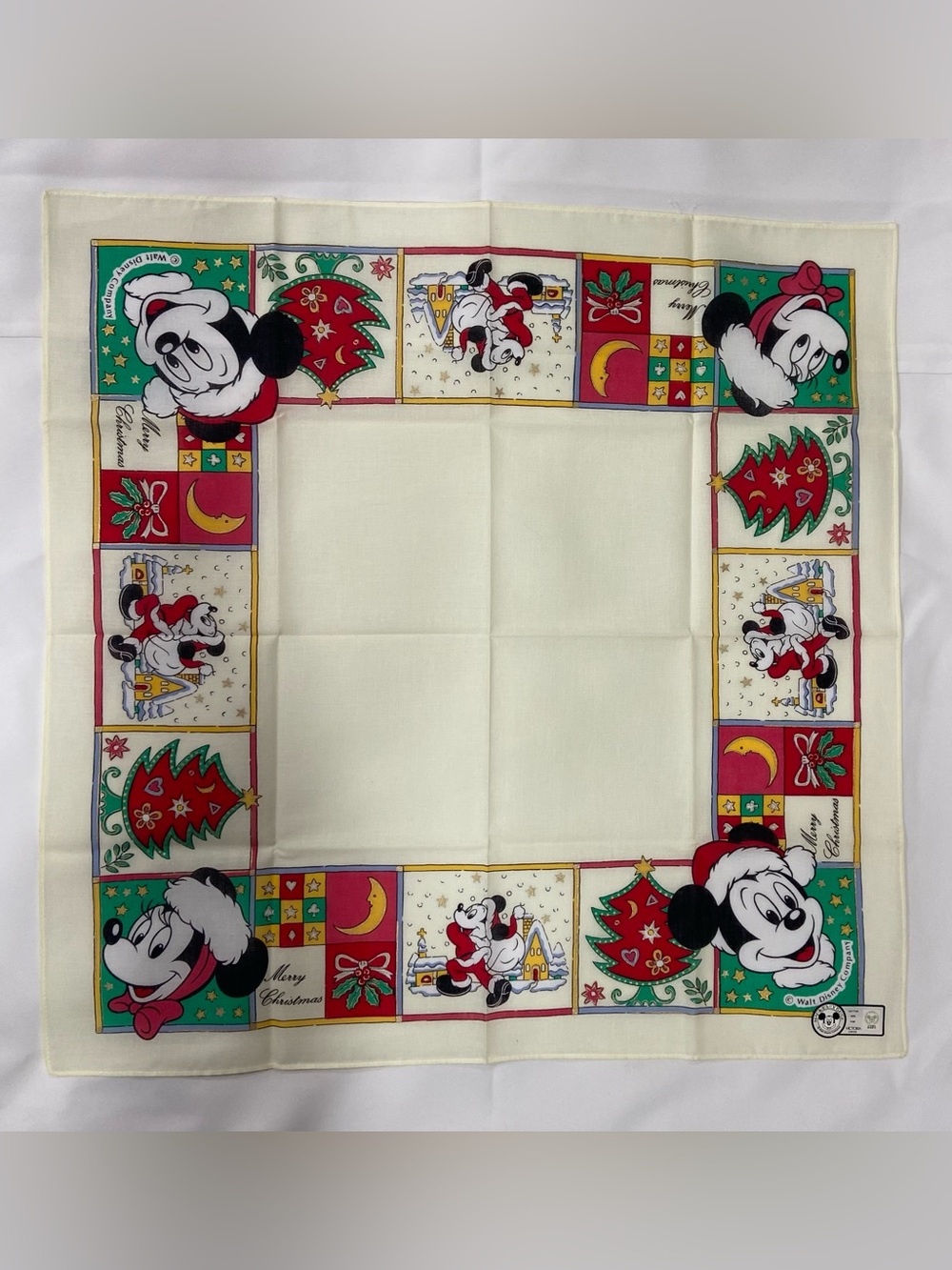 Vintage 1980’s Walt Disney Mickey Mouse/Minnie Mouse Xmas Bandanna/Handkerchief